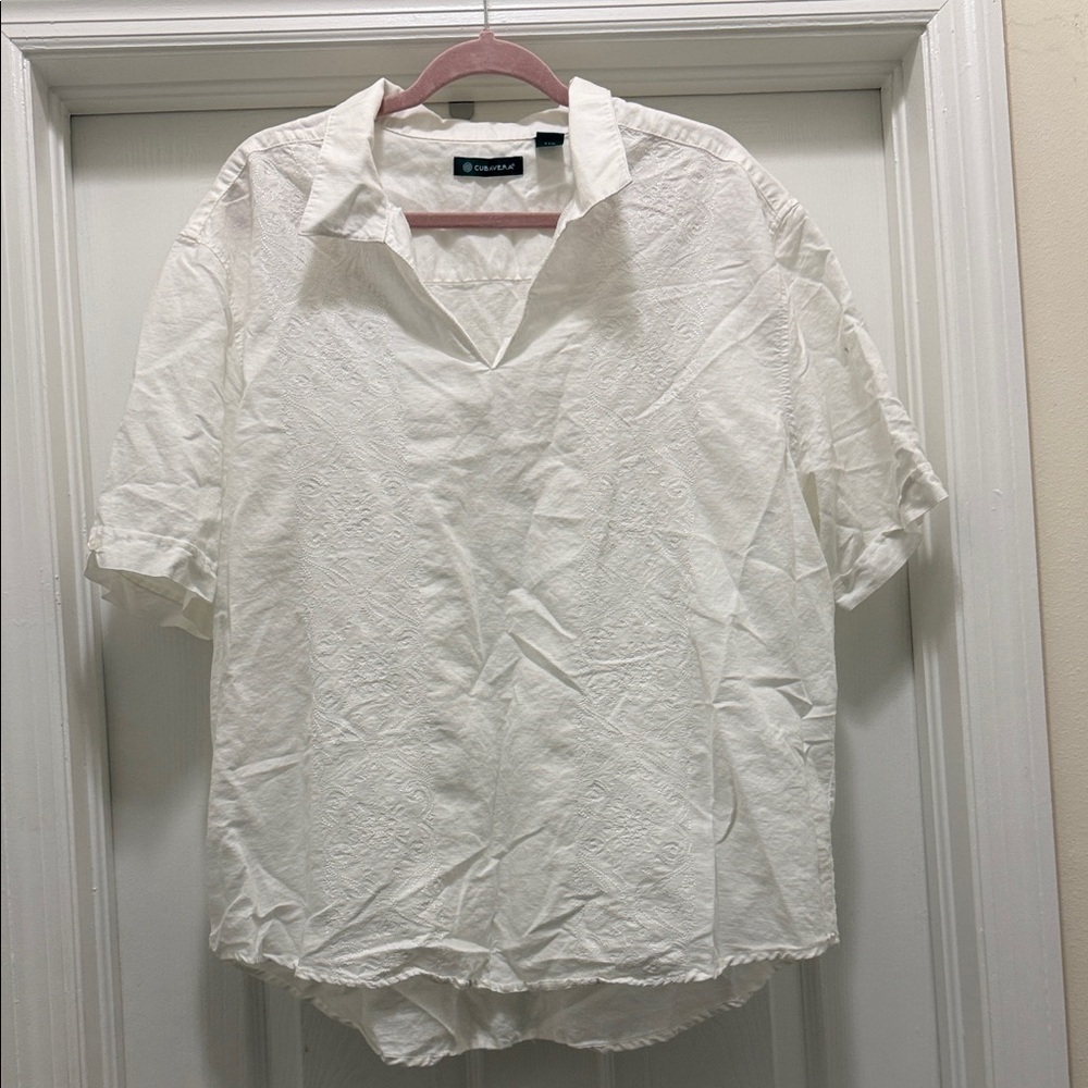 Cubavera White Short-Sleeve Embroidered Button-Down